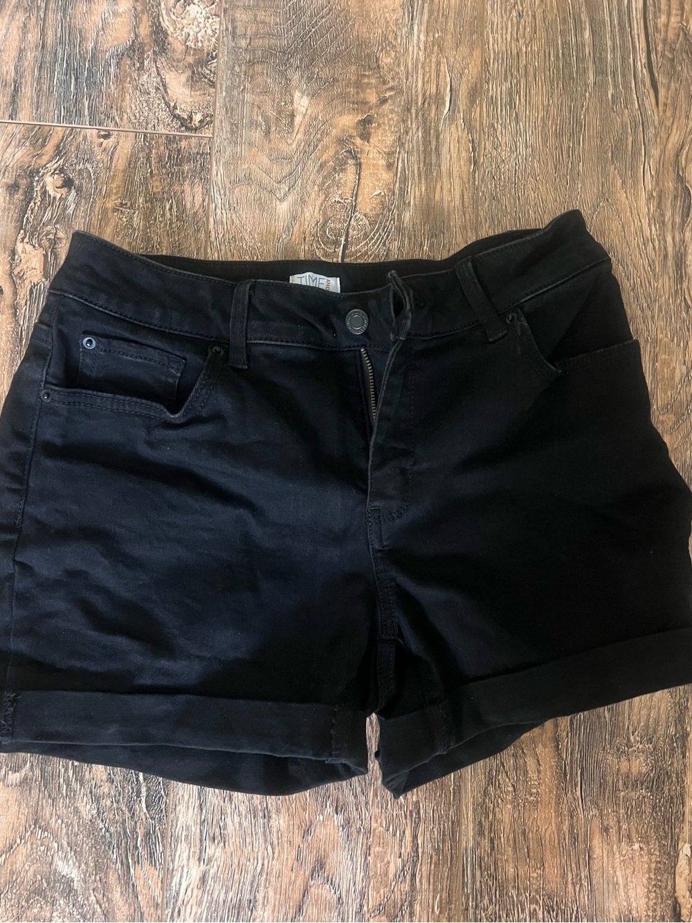 Time and Tru Black Roll-Cuff Denim Shorts